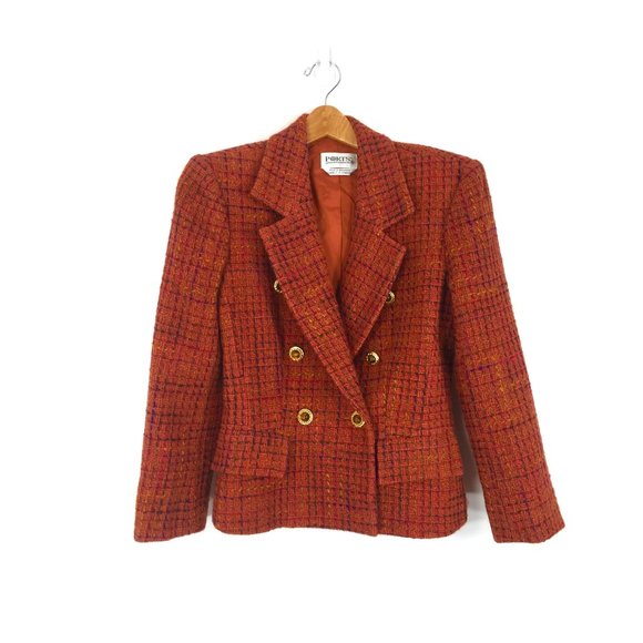 90s PORTS International Tweed Blazer + Skirt Suit Set, Dark Orange, Womens Sz 4 - Picture 1 of 14